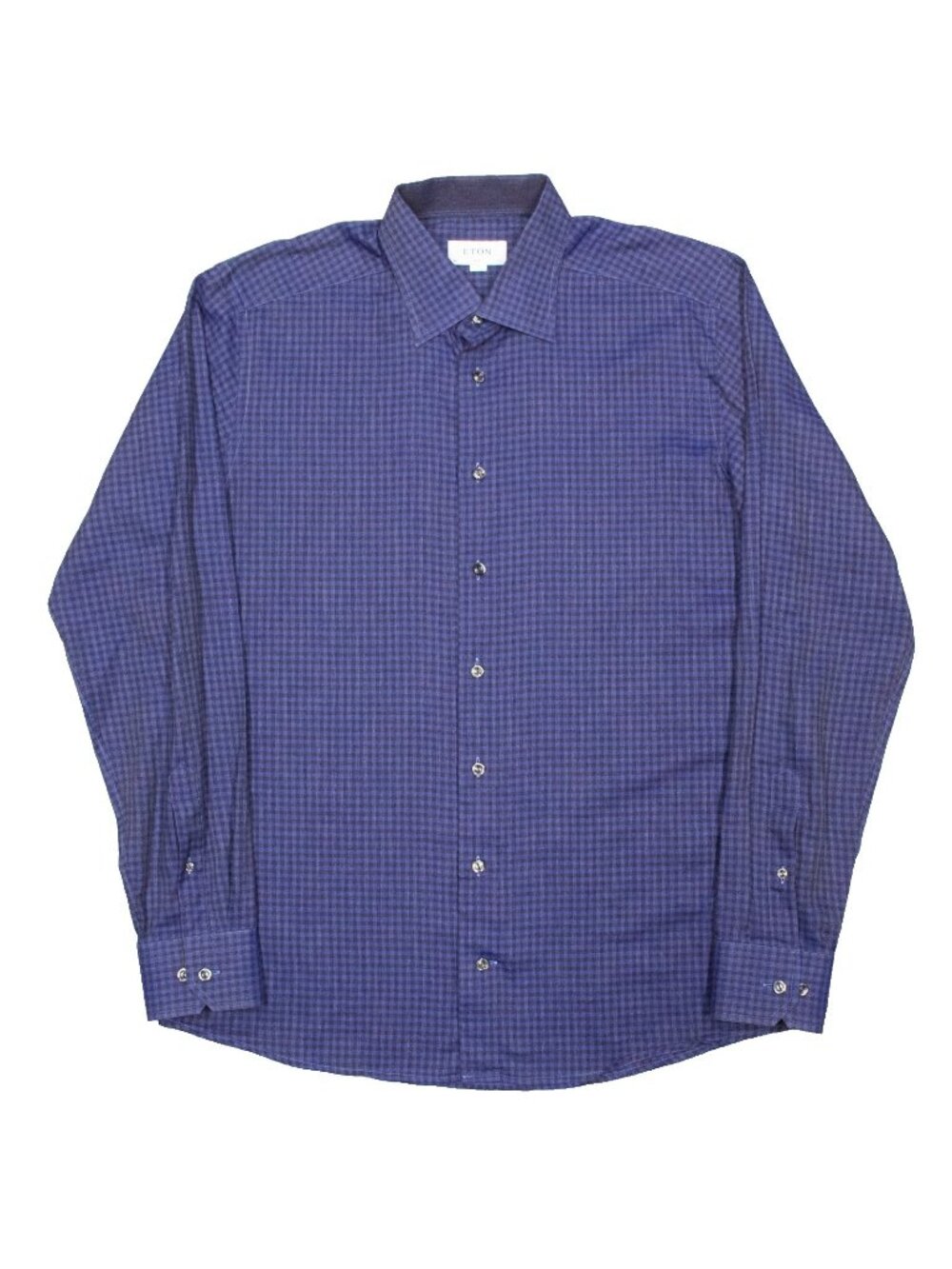 Eton Dress Shirt Slim Fit Fine Twill Cotton Long Sleeve Blue Check 17.5 XL